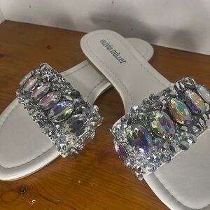 Olivia Miller White Crystal Embellished Sandals